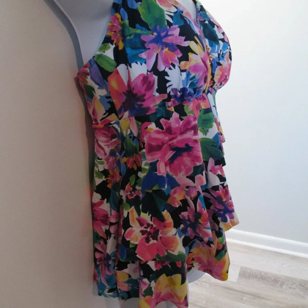 Swim Solutions Garden Swan Triple-Tiered Tankini NWT Sz 12 - Picture 6 of 11